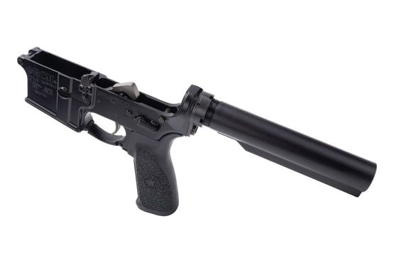 AR-15 lower receiver with carbine receiver extension.